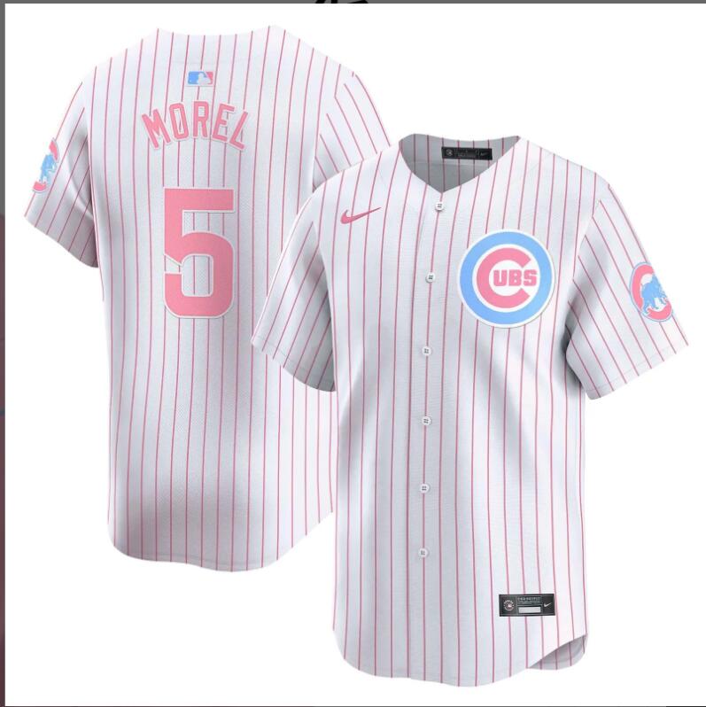 Men Chicago Cubs #5 Morel white with red strips 2024 Nike MLB jersey